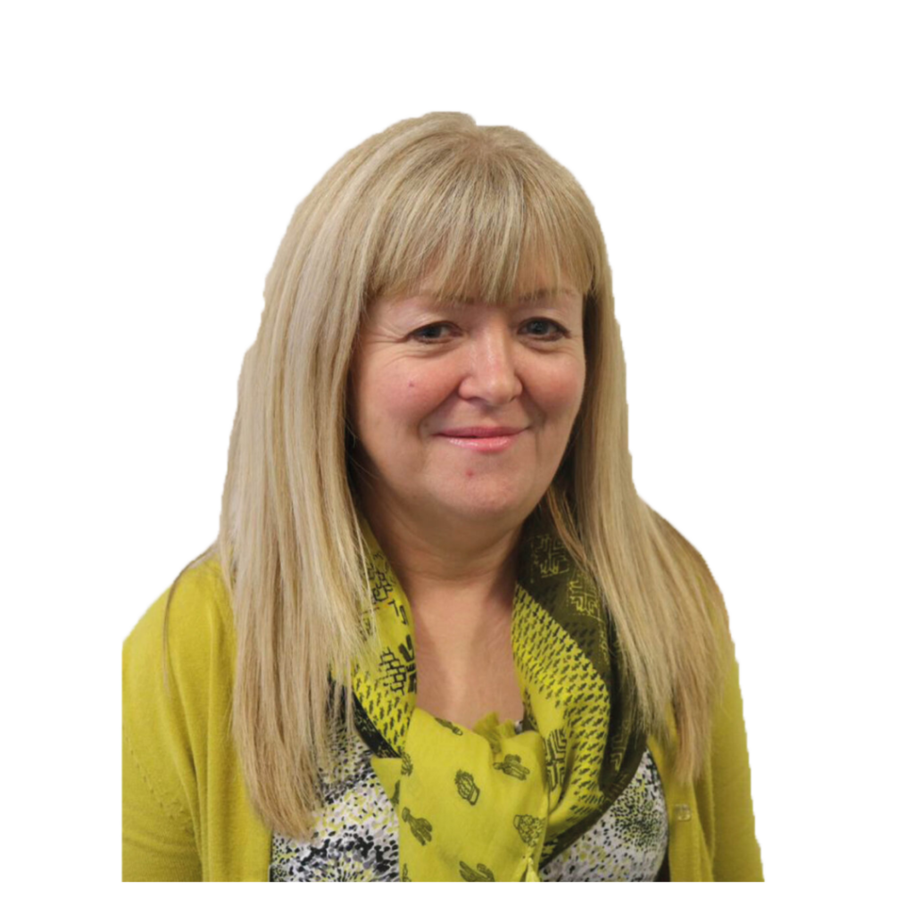 A photo of a woman with a long blonde hair and a fringe wearing a yellow top.